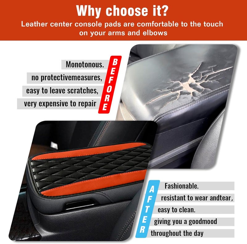 Couslcd Auto Center Console Pad, Universal Waterproof Armrest Seat Box Cover, Car Interior Accessories, Leather Auto Armrest Cover Protector for Most Vehicle, SUV, Truck (Orange) - Image 3